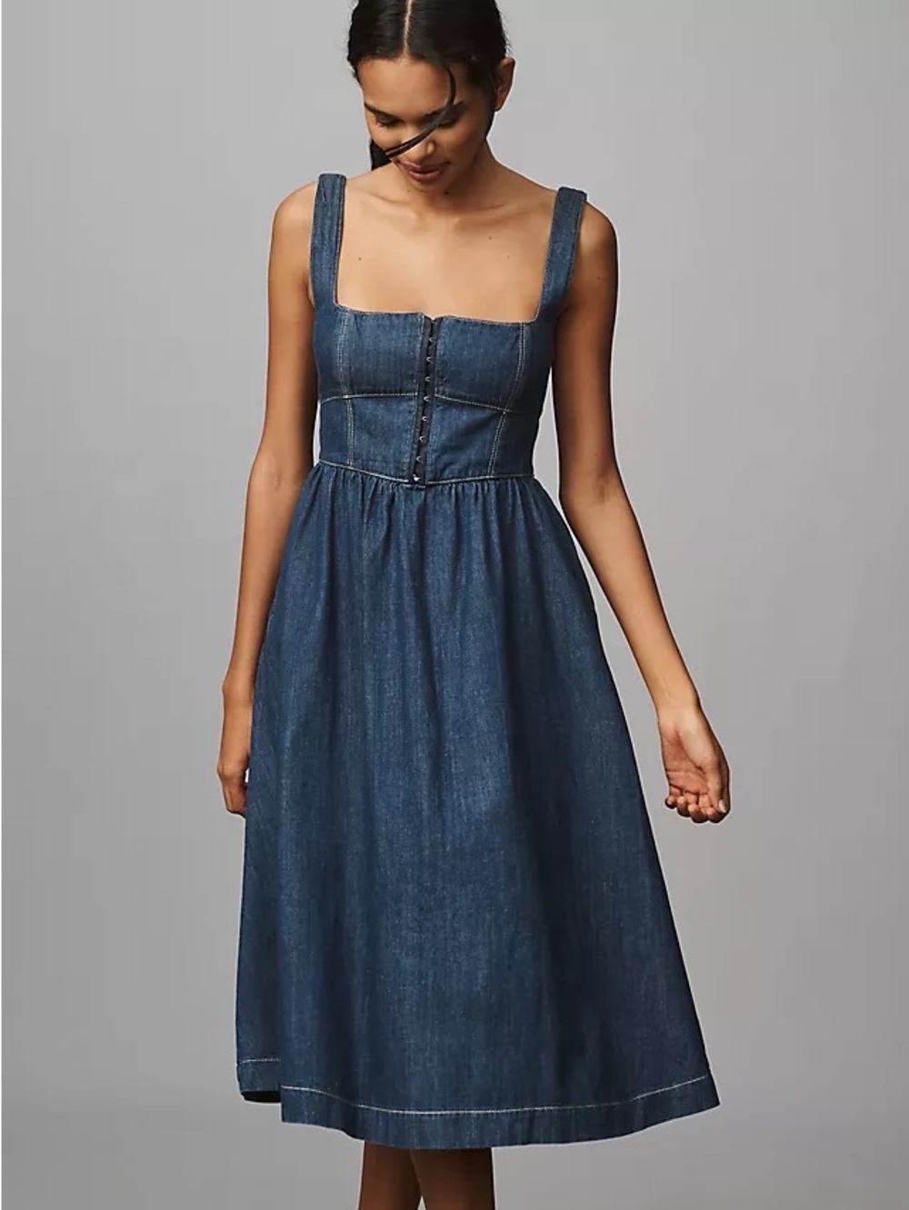 Reformation Tagliatelle Denim Midi Dress